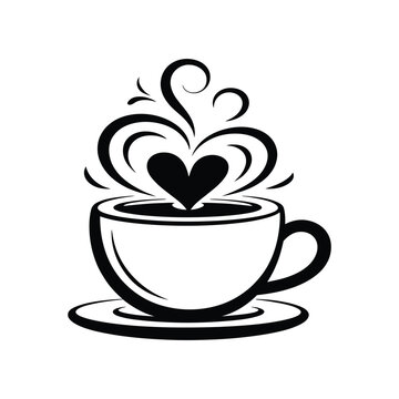 Cup of coffee with heart shape steam isolated on transparent background, hot beverage icon, vector illustration