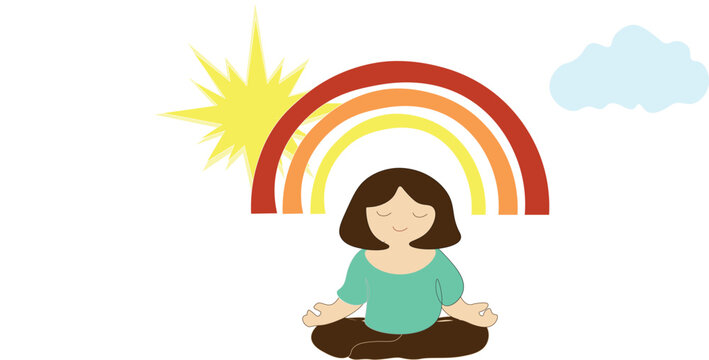 Mindfulness Meditation With Rainbow And Sun