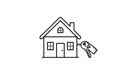 Obraz premium Simple black line vector illustration of a house with keys symbolizing ownership transfer
