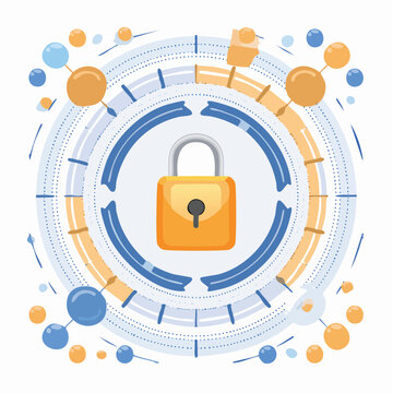 Abstract digital security padlock icon, symbolizing data protection, cyber privacy, and network safeguard. Modern graphic illustrating access control for confidential online information