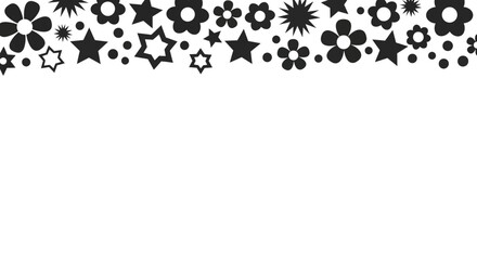 Black Stars and Flowers Border Design Element. © Robbanadolamna