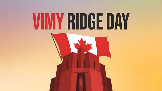 Vimy Ridge Day commemoration with Canadian flag and monument