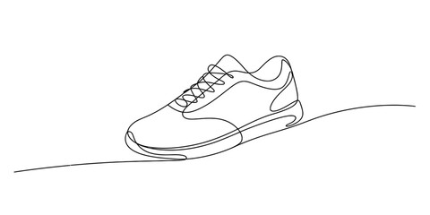 Single line art illustration of a modern athletic sneaker on a white background. Vector, illustration © Jotish_Design Store