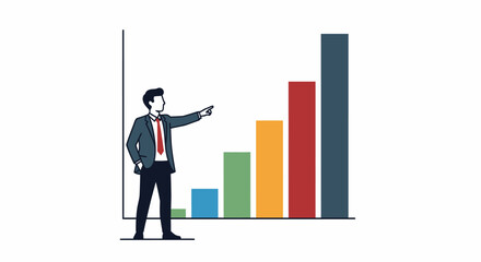 Fototapeta premium Businessman pointing at growing bar chart showing financial success