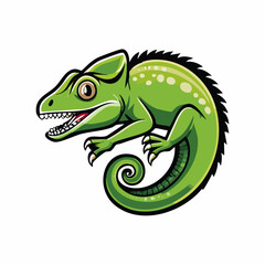 Obraz premium Cartoon green chameleon mascot illustration with open mouth