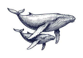Obraz premium Humpback Whale hand drawn simple sketch vector illustration