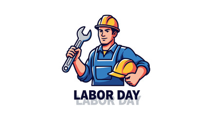 Fototapeta premium Construction Worker Holding Wrench and Hard Hat.
