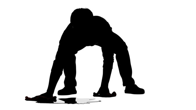 Man in bent over skating position.