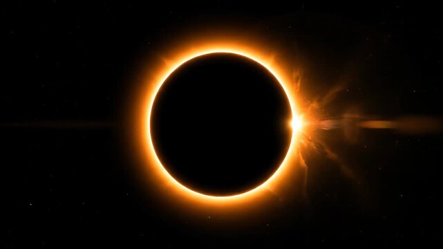 Total Solar Eclipse with Bright Diamond Ring Effect and Glowing Solar Corona in Dark Space Night Sky