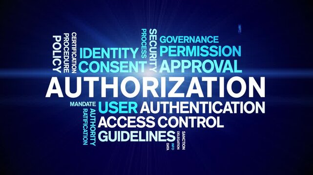 Authorization animated word cloud-text design animation tag kinetic typography seamless loop.