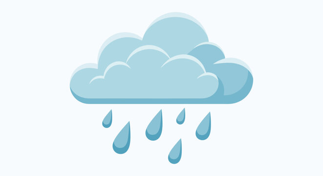 Cartoon rain cloud with falling blue raindrops illustration.