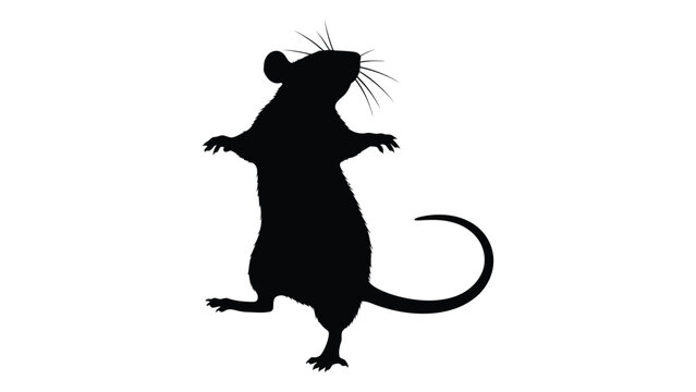 Silhouette of a standing rat with raised forepaws facing the viewer