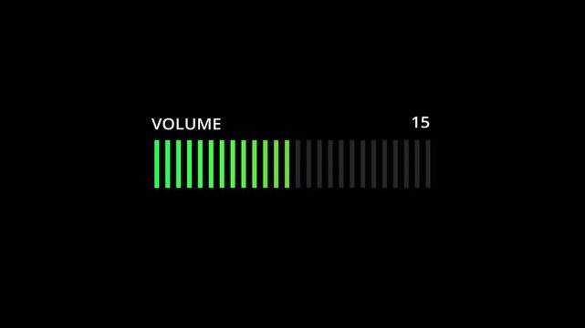 Volume Control Bar Animation on Transparent background,  Audio Level Meter Interface animated with alpha channel.