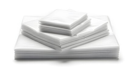 Stacked geometric shapes on a white surface with subtle shadows