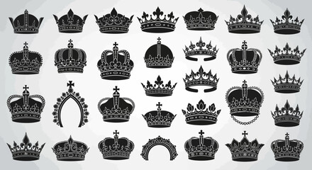 Collection of black silhouette royal crowns and tiaras © retno