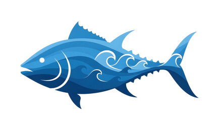 Obraz premium Blue tuna fish with white waves on body isolated on white background