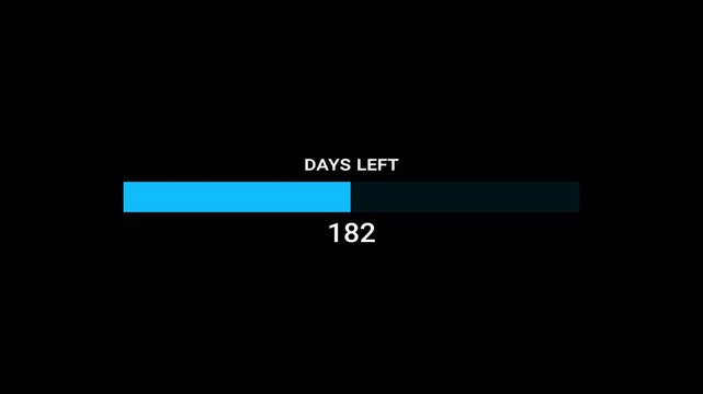 365 Day Countdown Progress line bar animation on transparent background,  365 Days Remaining Timer Animated.