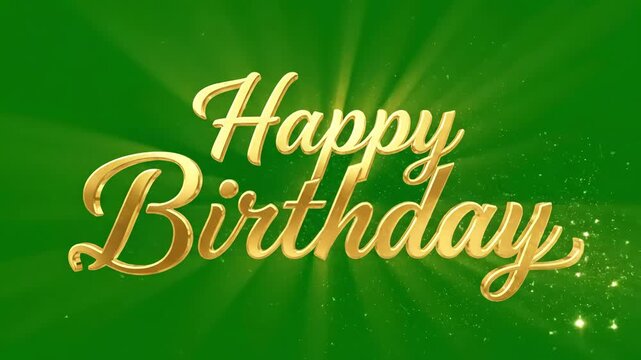 Green Screen golden happy birthday lettering isolated on background scene 3 with distortion, overlay, glitch, static noise, scan lines black background, 4k animated video loop