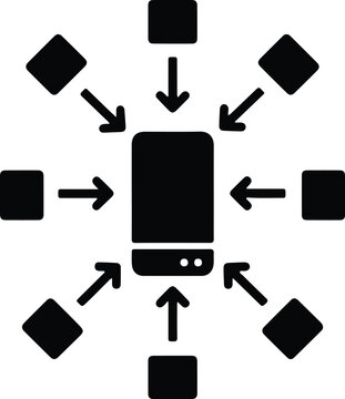 Vector mobile phone data collection and central networking hub silhouette design
