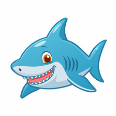 Obraz premium Cute blue cartoon shark character smiling with sharp teeth
