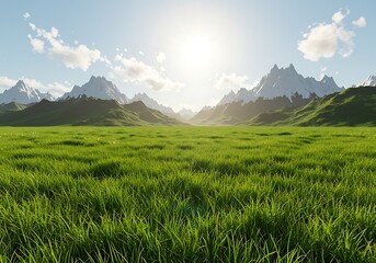 Fototapeta premium Sunny Meadow, Mountain Range Background