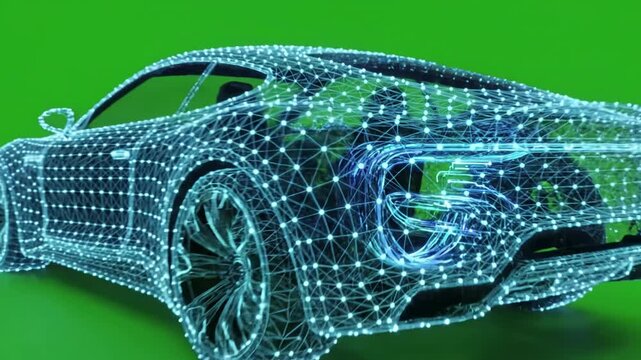 Internal Vehicle Systems with car plexus animation automotive rendering visualization distortion, green screen overlay, glitch, static noise, scan lines on black background, 4k animated video loop
