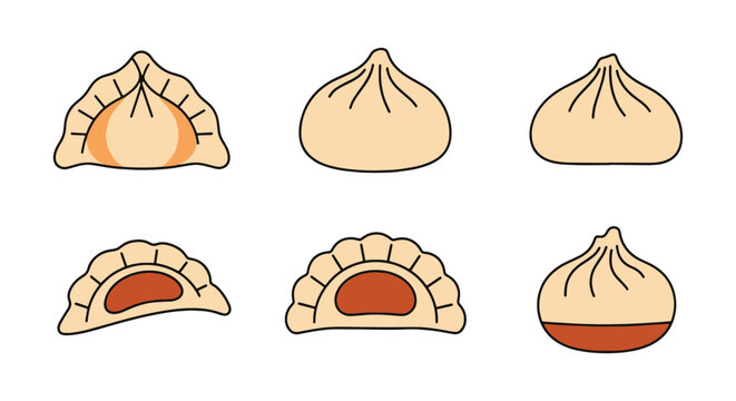Dumpling Line art vector set creative bold abstract illustration