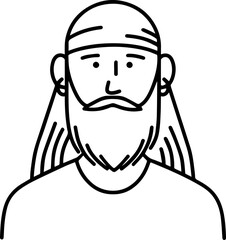 Obraz premium Hand Drawn Male Pirate Black and White Avatar Illustration in Minimal Line Art Style Design