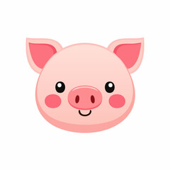 Cute cartoon pig head illustration with happy smiling face