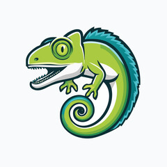 Fototapeta premium Cute green chameleon cartoon illustration with curled tail