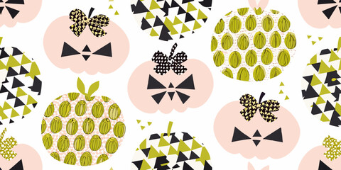 Fototapeta premium Geometric fruit and butterfly pattern on a white background