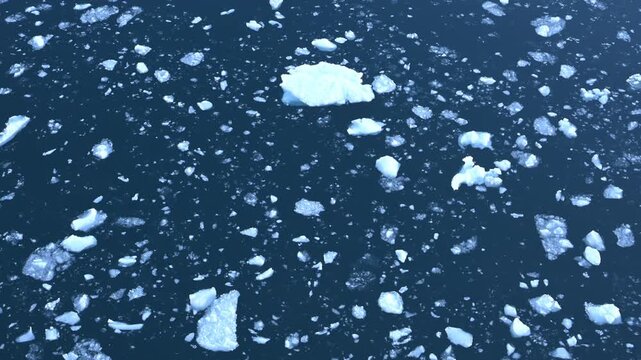 Brash ice from Antarctic icebergs floating past a ship
