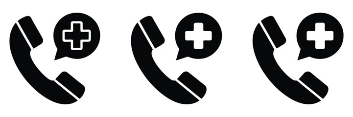 Emergency, medical phone call icon set featuring healthcare call symbols, urgent response, first aid, ambulance and medical assistance concept, modern flat vector © welcome  saiful  