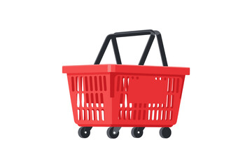 Fototapeta premium Red shopping cart with black handle and wheels