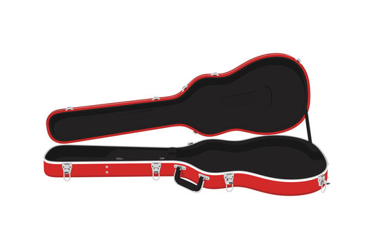 Red guitar case open with black interior red case hard case