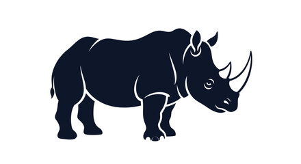 Dark blue rhinoceros silhouette simple illustration on white background © Yakup