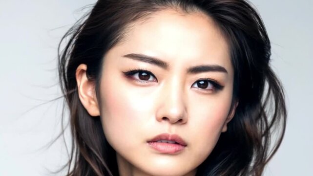 不機嫌な表情の女性モデル