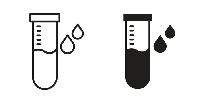Blood sample icon clipart symbol isolated on white background. Flat and stroke designs.