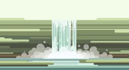 Fototapeta premium Flat design waterfall in a lush green natural landscape