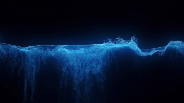 Watch as unique water wave patterns form in dark space, show different angles and moments of fluid movements