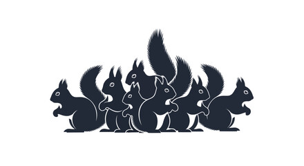 Fototapeta premium Group of dark gray squirrel silhouettes on white background