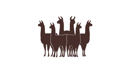 Group of six brown llama silhouettes on a white background © Ika