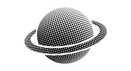 Halftone planet with rings graphic on white background © Ika