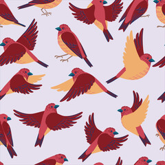 Obraz premium vector drawing seamless pattern with birds, hand drawn illustration