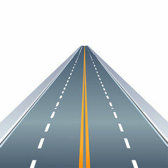 Long perspective highway with yellow and white markings on asphalt