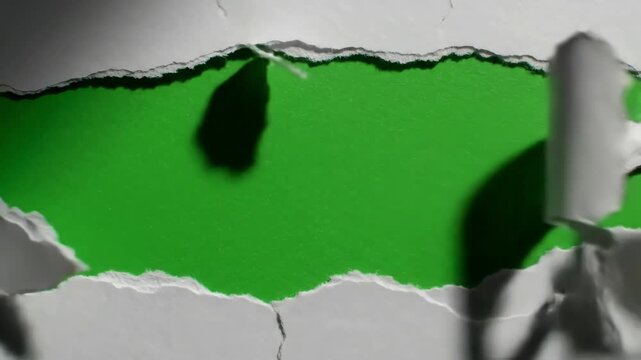 Green Screen stop motion torn paper transitions on background scene 1 with distortion, overlay, glitch, static noise, scan lines black background, 4k animated video loop