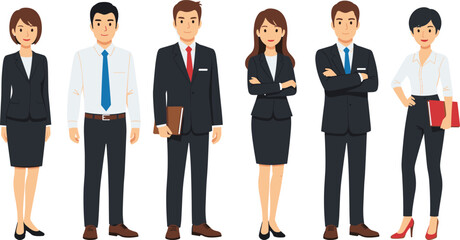 Bearded businessman character kit wearing blue shirt and brown trousers performing various gestures including pointing holding tablet and thumbs up isolated vector