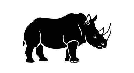 Minimalist black rhinoceros graphic icon standing © Ika