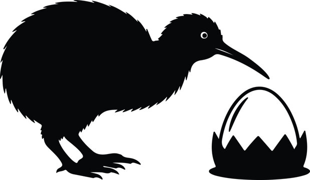 Silhouette kiwi bird with easter egg basket vector design