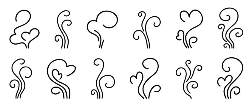 Curly scent and vapour lines expressing smell and air flow. Good for perfume, incense, aroma and abstract branding.